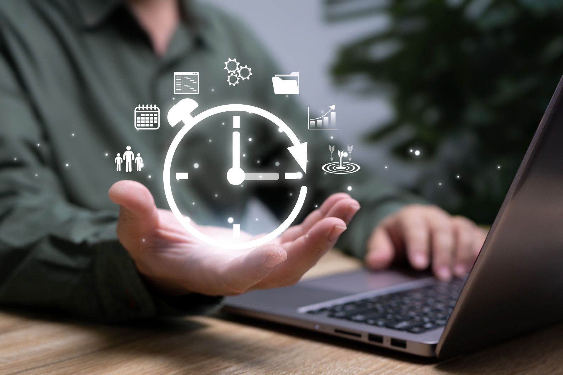Time management, Business schedule plan concept, Businessman show virtual clock and timeline business work plan, Work planning increases efficiency and reduced work time, Optimize performance success